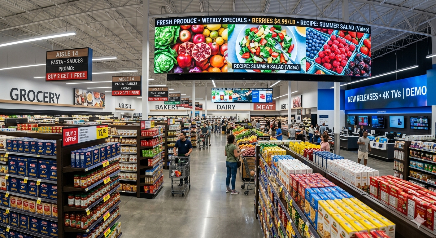 A retail floor running nextdooh screens